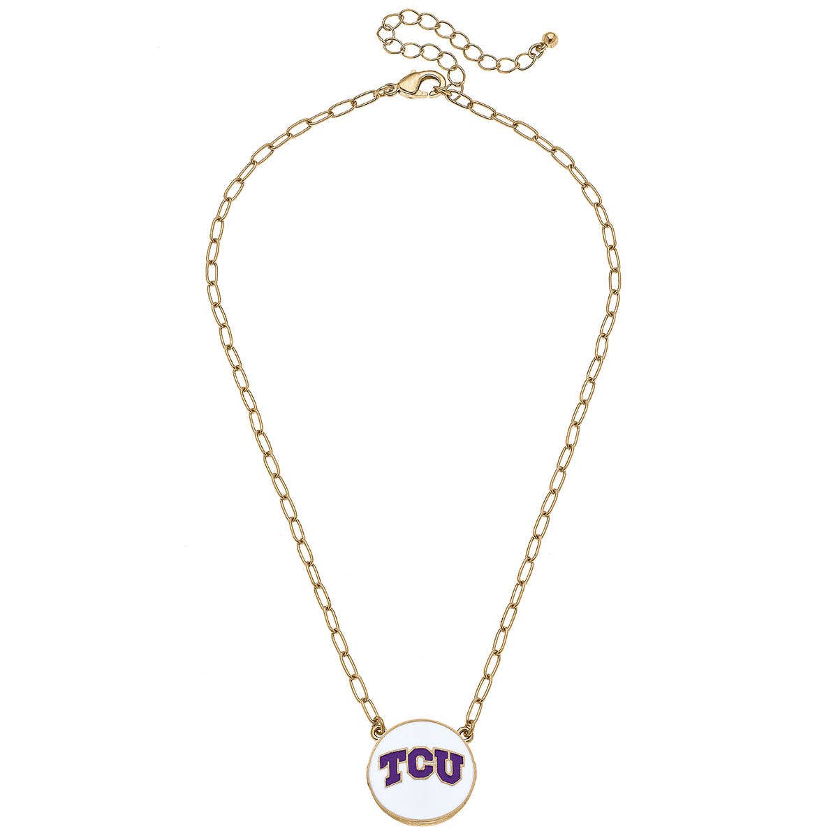 TCU Horned Frogs Enamel Disc Pendant Necklace in White