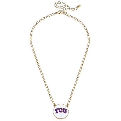 TCU Horned Frogs Enamel Disc Pendant Necklace in White