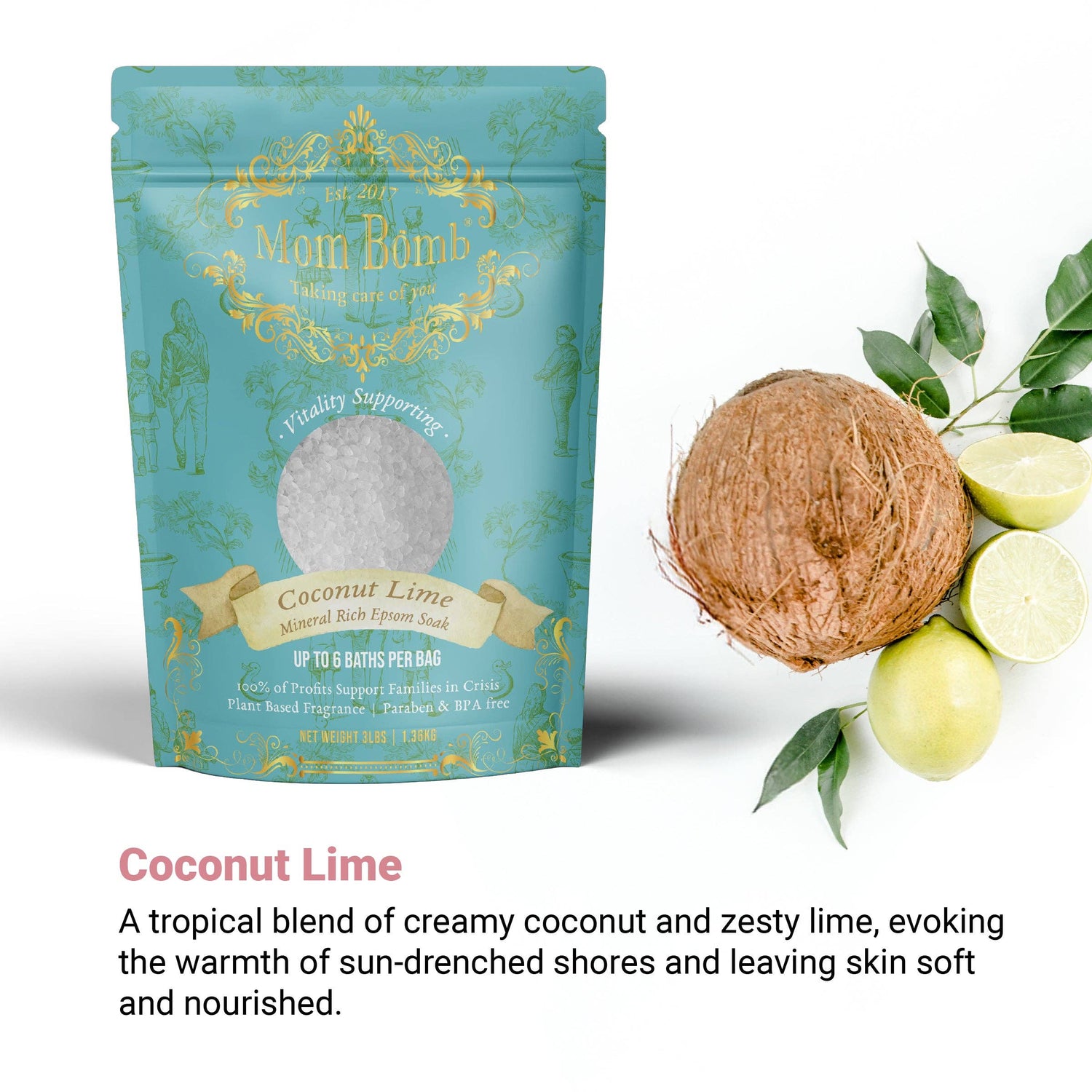Coconut Lime Duo – 3 lb Bath Salt + 7 oz Bath Bomb / Shower Steamer