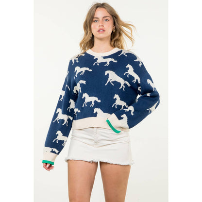 Knit Horse Sweater: NAVY