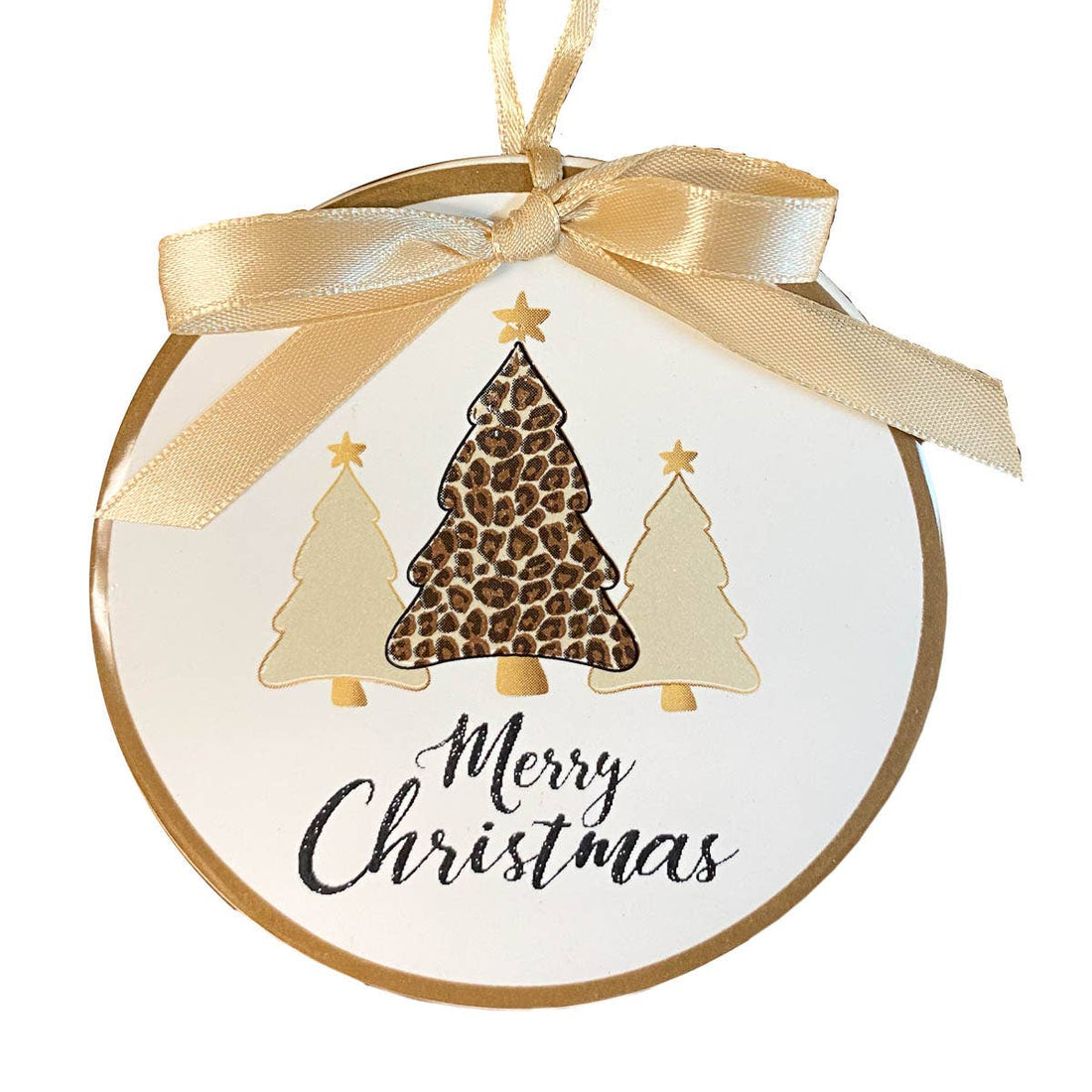 Leopard Christmas Tree Ornament    White/Black/Gold   4"