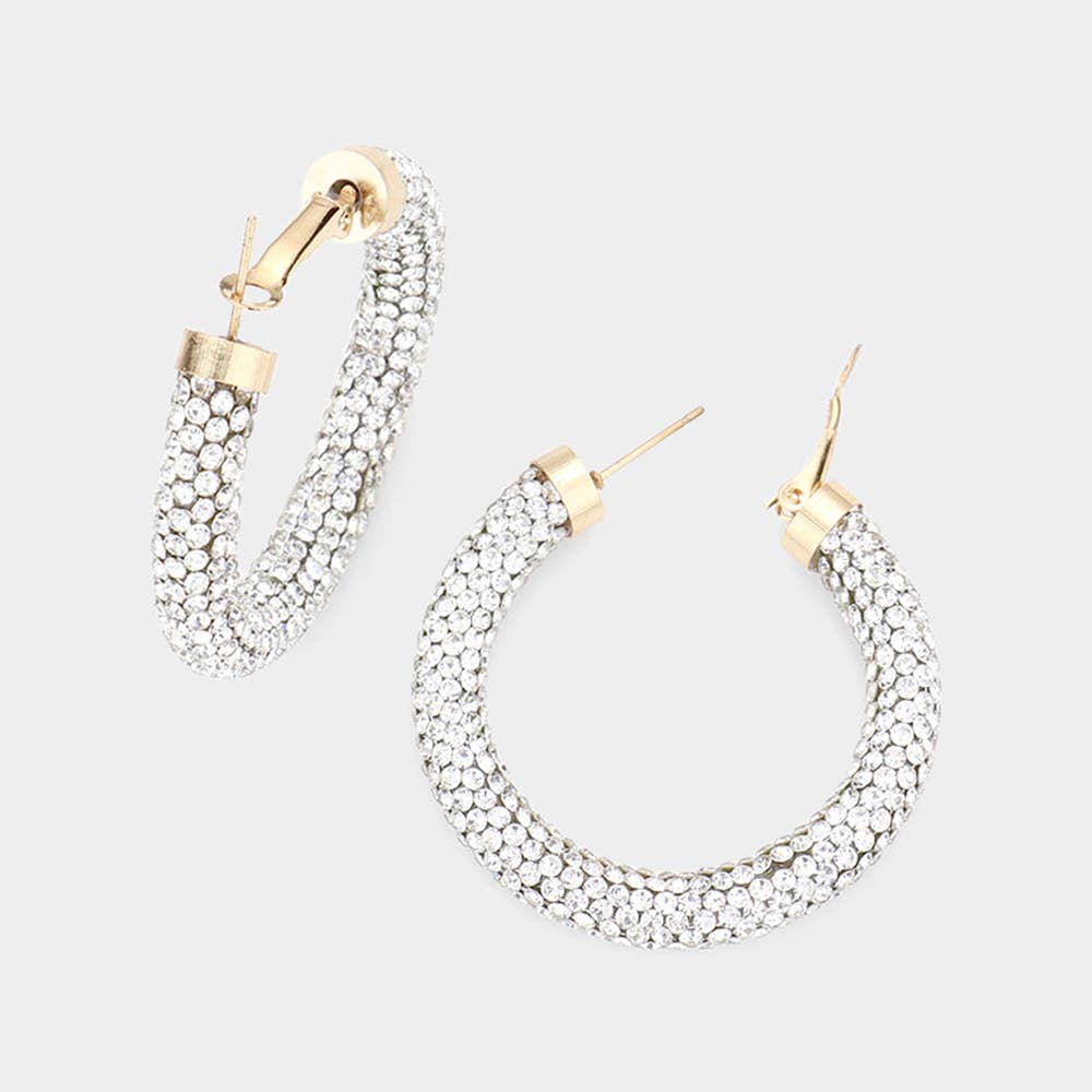 Rhinestone Pave Hoop Earrings
: Jet Bd