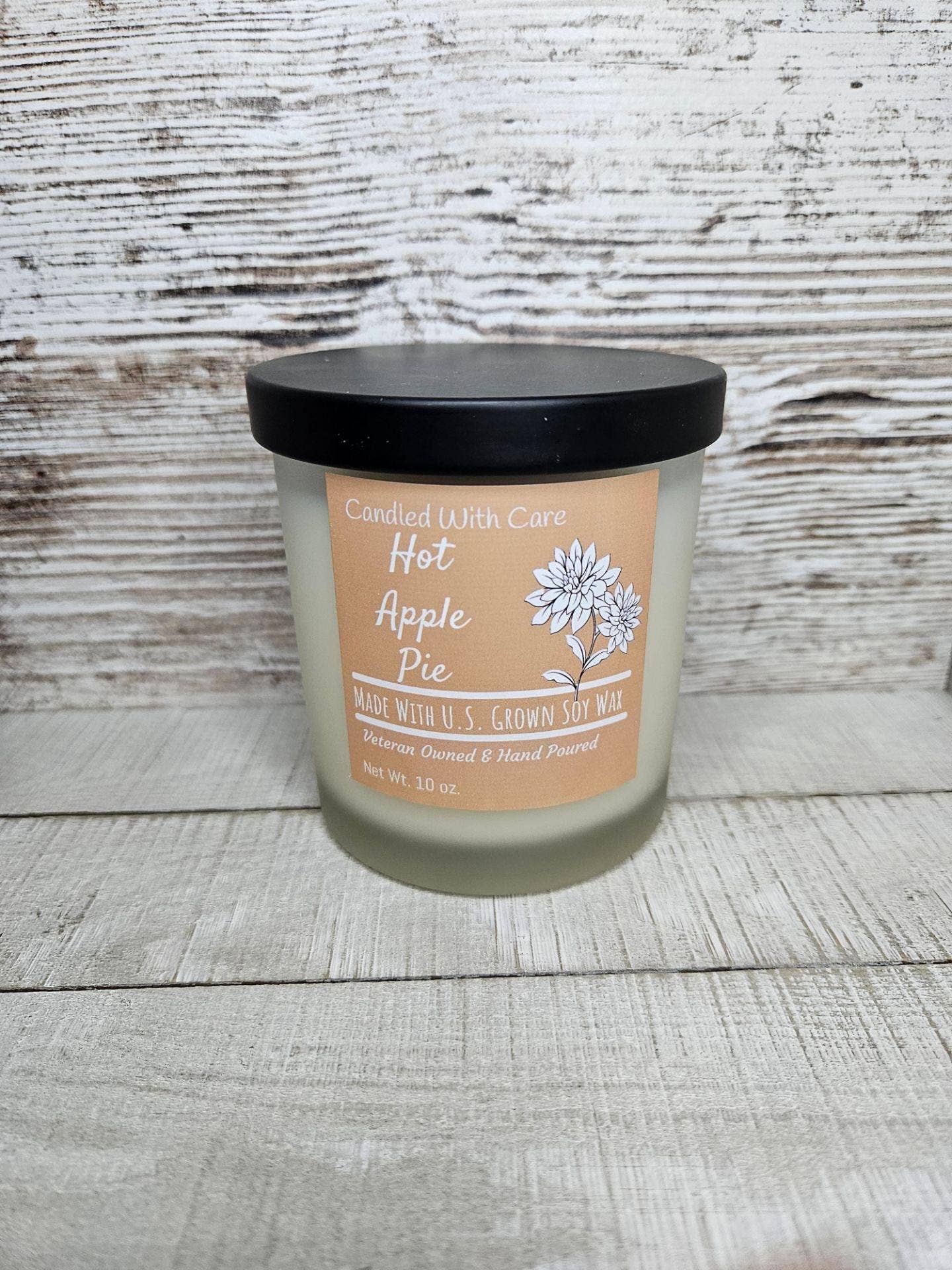Hot Apple Pie Soy Wax Candle with Wood Wick Hand Poured: 16 oz.