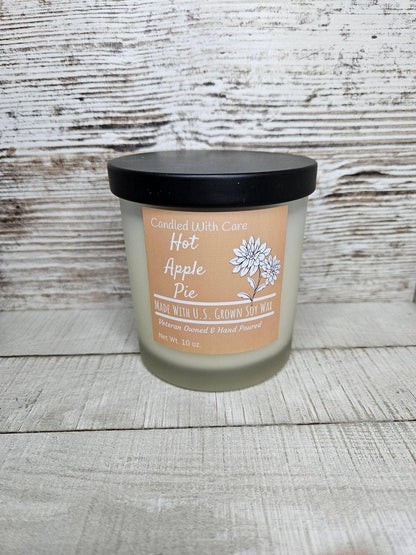 Hot Apple Pie Soy Wax Candle with Wood Wick Hand Poured: 16 oz.