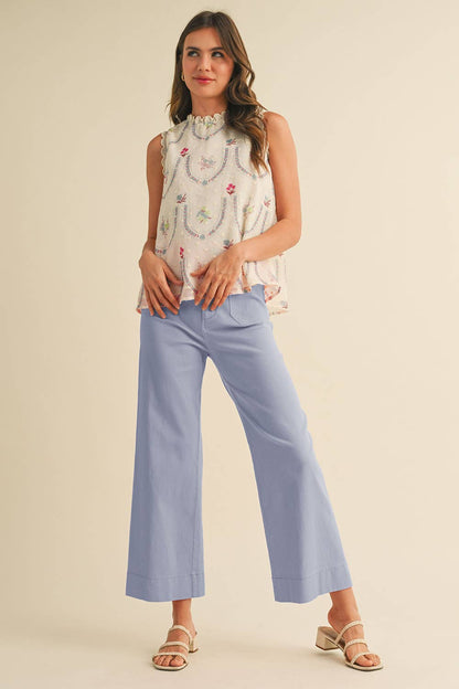 HIGH WAIST CROPPED WIDE LEG PANTS MP3303: Berry Pink / L