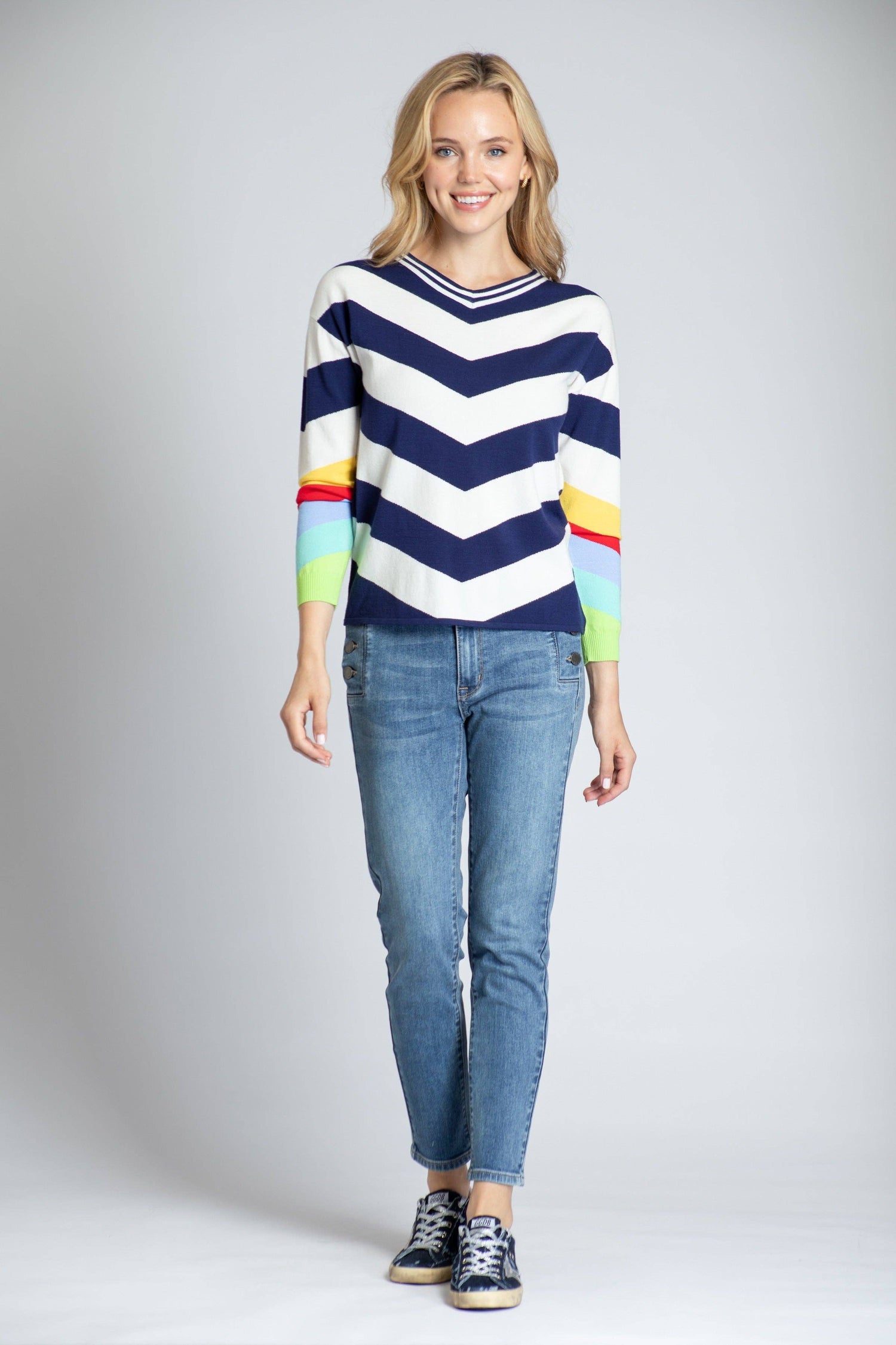 Chevron Pull Over With Rainbow Cuffs: MULTI / S