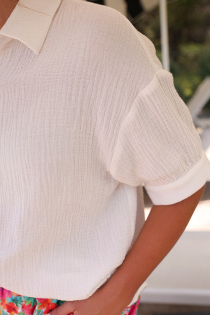 Sawyer Gauze Top, White: White by Jess Lea