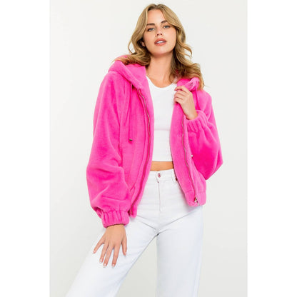 Faux Fur Jacket: PINK / XS-S-M-L(1-2-2-1)