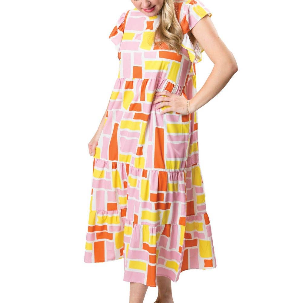 Laura Dress- Green and White Octagon / Medium