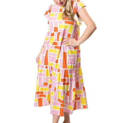 Laura Dress- Green and White Octagon / Medium