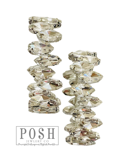 Marquise rhinestone hoop earring, Silver
