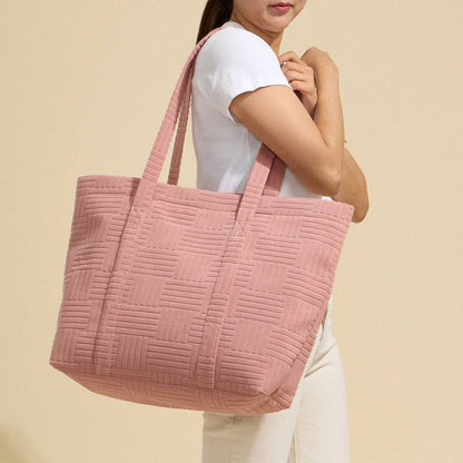Quilted Tote Bag with Woven Texture: Light Blue / One / 5AG78035