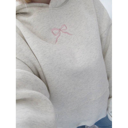 Bow Pattern Floral Hooded Sweatshirt: Pink / M