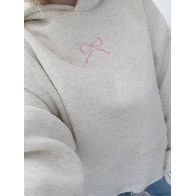 Bow Pattern Floral Hooded Sweatshirt: Pink / L