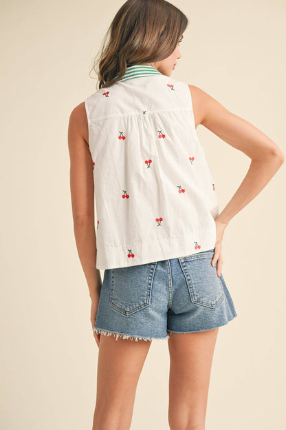 &amp;merci FRUIT EMBROIDERY COLLARED TANK  Cherry / size Small