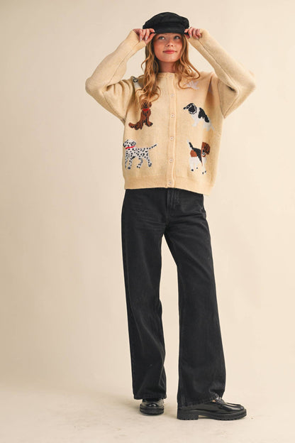 DOG KNIT SWEATER CARDIGAN: Red