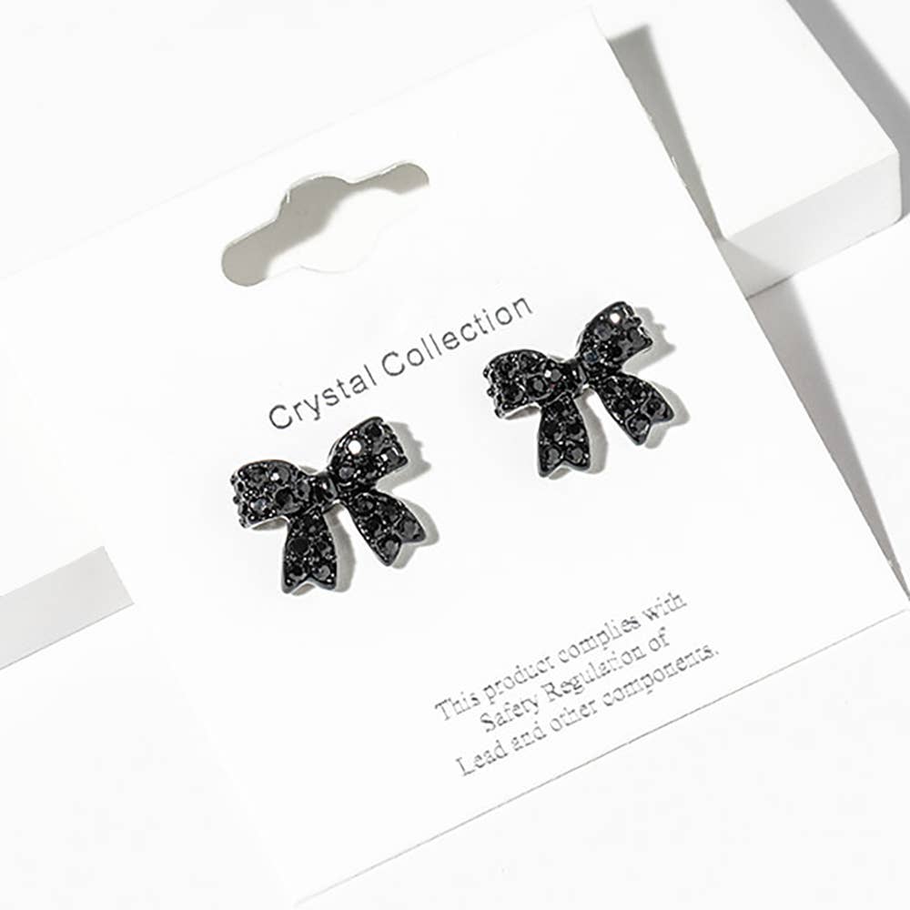 Crystal Rhinestone Bow Stud Earrings: Clear,Rhodium