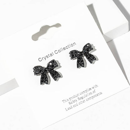 Crystal Rhinestone Bow Stud Earrings: Jet Black