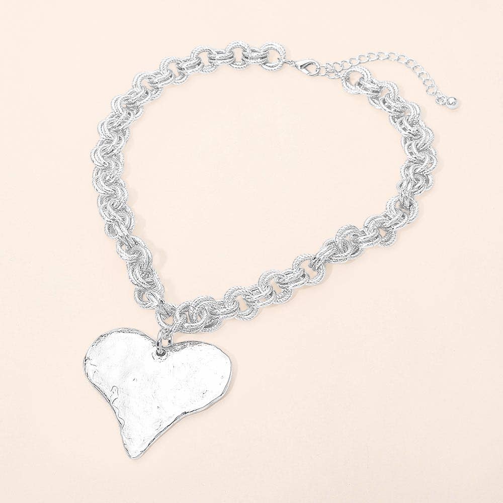 Metal Heart Pendant Chunky Chain Necklace