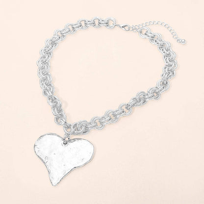 Metal Heart Pendant Chunky Chain Necklace