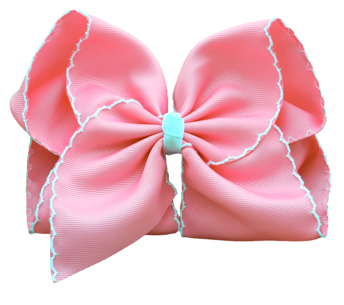 Pink Moon Stitch Hair Bow: Nylon Headband / 5 inch