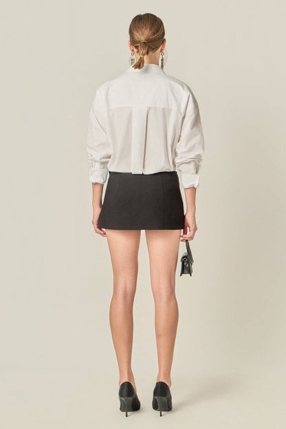 Crystal Button Oversized Shirt: WHITE / XS