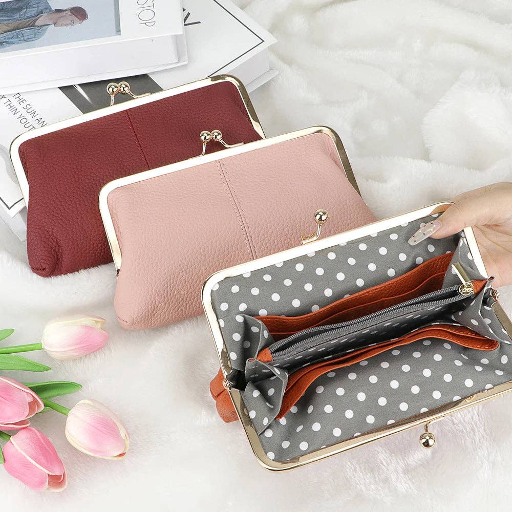 1468 Leather RFID Kiss-Lock Wallet: Black