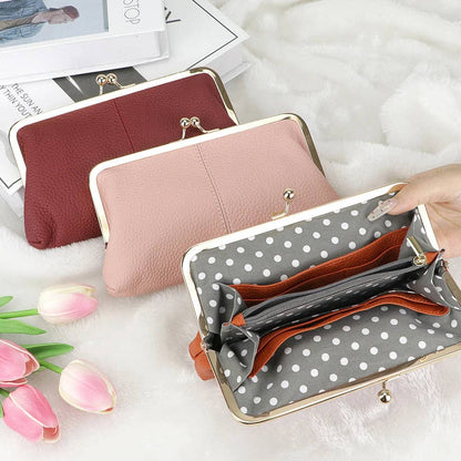 1468 Leather RFID Kiss-Lock Wallet: Black