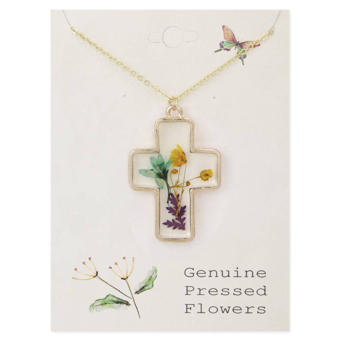 Gold Cross Dried Flower Necklace