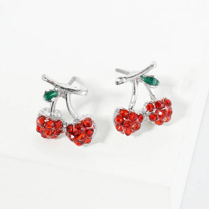 Rhinestone Pave Cherry Stud Earrings RED