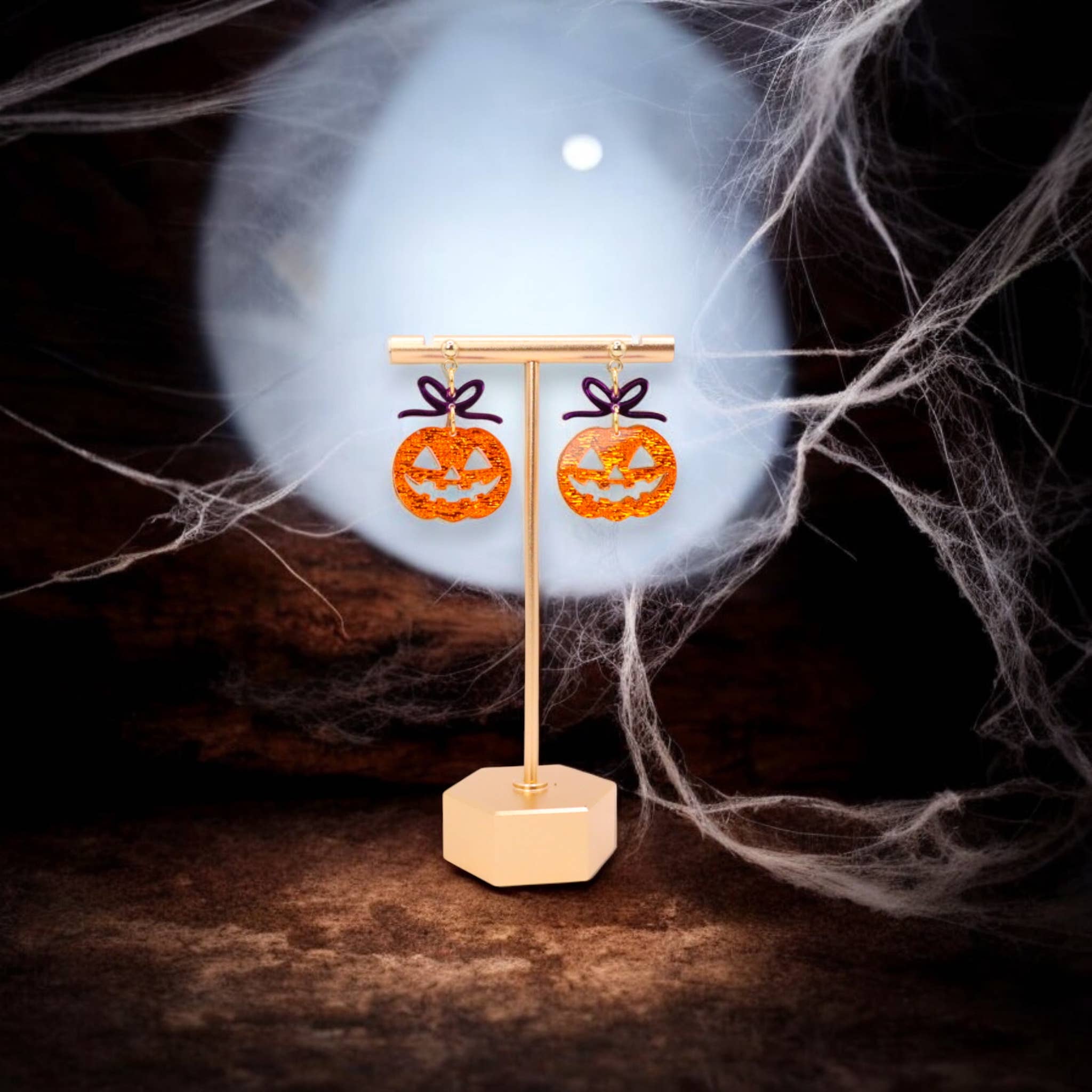 Halloween Pumpkin Acrylic Earrings - Jack-o-lantern Earrings