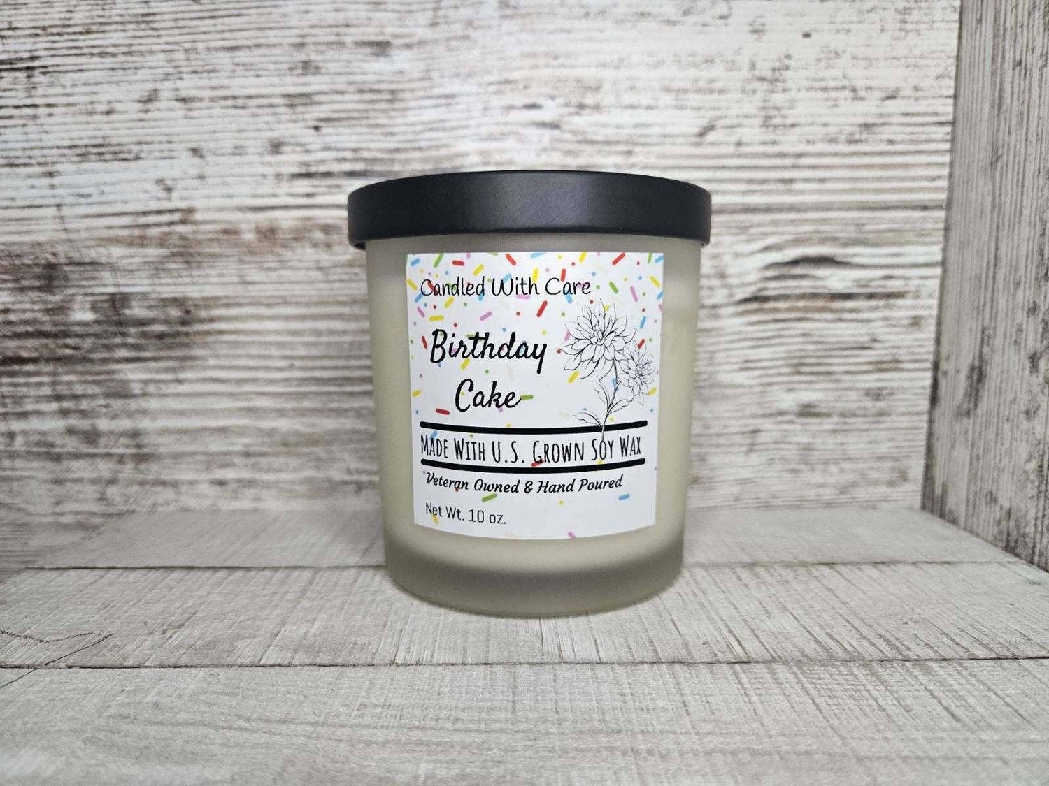Natural Soy Wax Birthday Cake Candle with Wood Wick: 12.5 oz.