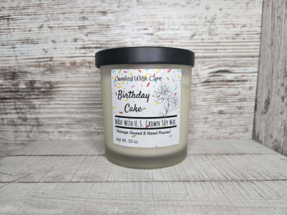 Natural Soy Wax Birthday Cake Candle with Wood Wick: 12.5 oz.