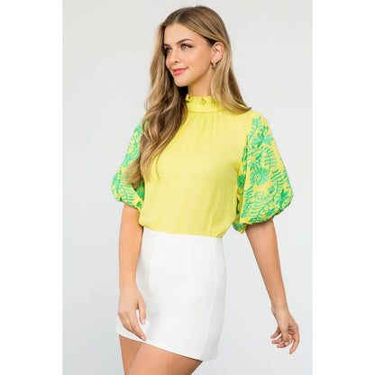 THML Embroidered Sleeve Top: YELLOW