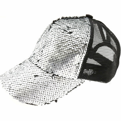 Sequin Mesh Back High Ponytail CC Ball Cap BT723: Rose/Teal/Rose