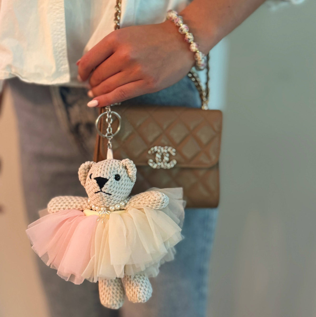 Tutu Scrunch Ballerina Bear Bag Charm: Black Tutu