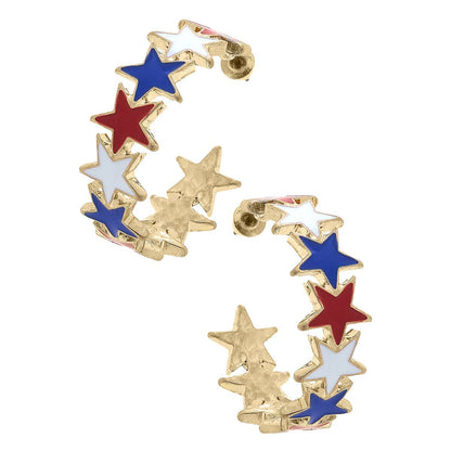 Star Spangled Enamel Hoop Earrings in Red, White &amp; Blue