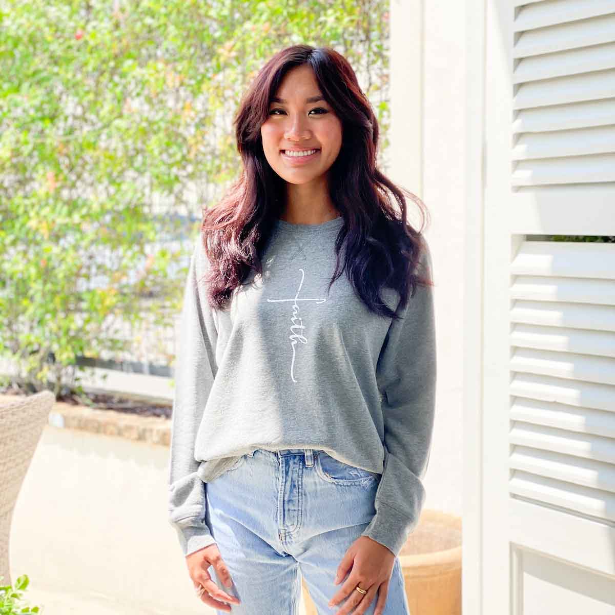 Faith Crew Neck Sweatshirt   Gray/White   -Asst.: Small