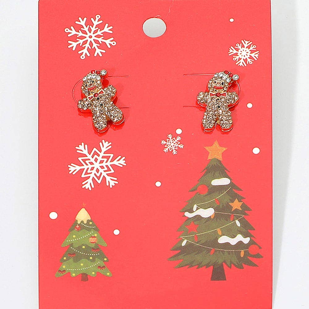 Rhinestone Pave Gingerbread Man Stud Earrings