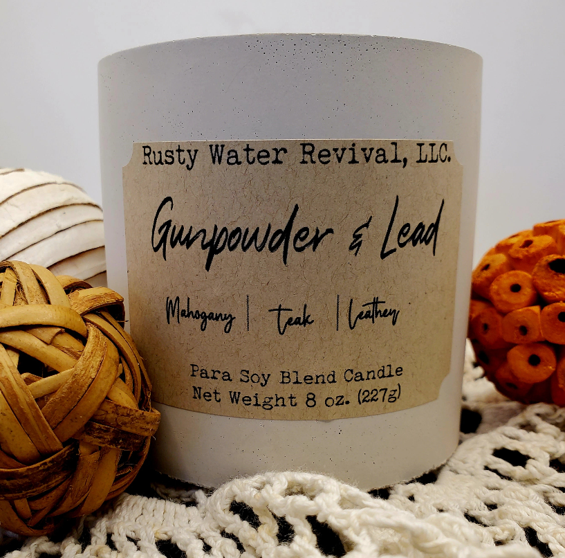 Gunpowder &amp; Lead Wooden Wick Candle: Wood Wick Candle