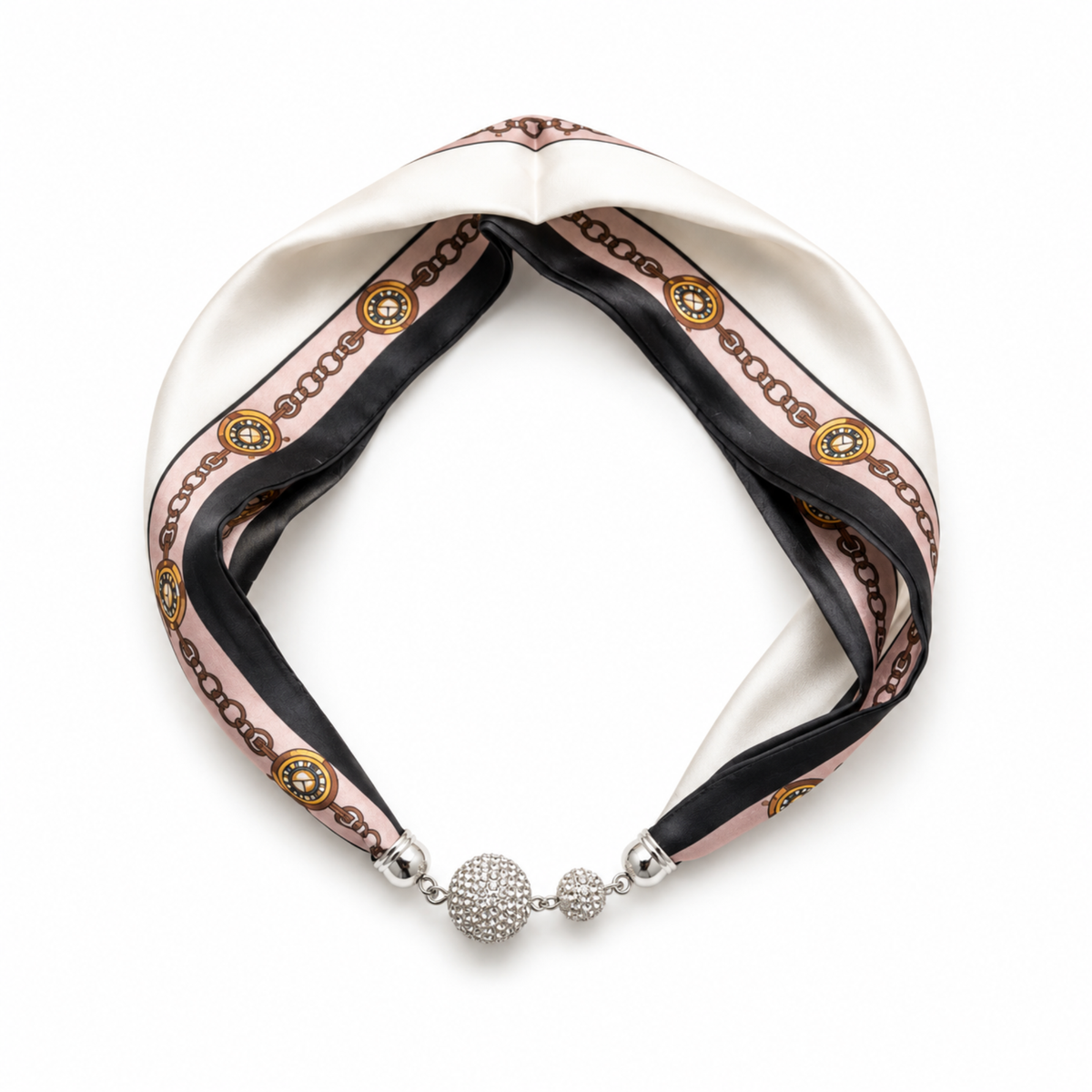 Ellison+Young Satin Twilly Scarf Necklace with Jeweled Magnetic Clasp: Leopard Print
