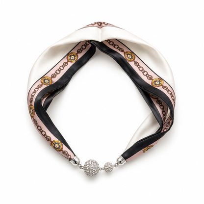 Ellison+Young Satin Twilly Scarf Necklace with Jeweled Magnetic Clasp: Leopard Print