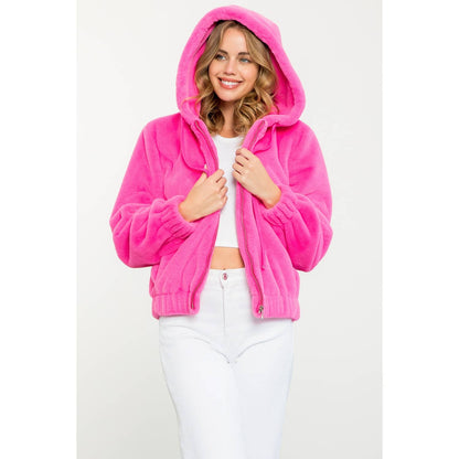 Faux Fur Jacket: PINK / XS-S-M-L(1-2-2-1)