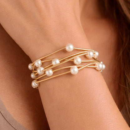 Boho Layered Spring Coil Guitar String Bracelet Set - 6026: S0OX3T6027 Silver