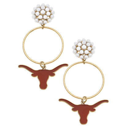 Texas Longhorns Pearl Cluster Enamel Hoop Earrings