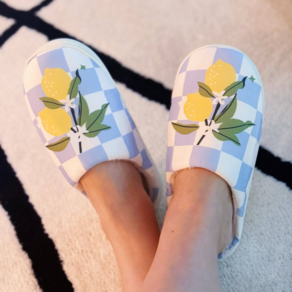 Lemon Drop Gingham Lounge Slippers - Sweet &amp; Cozy: M/L