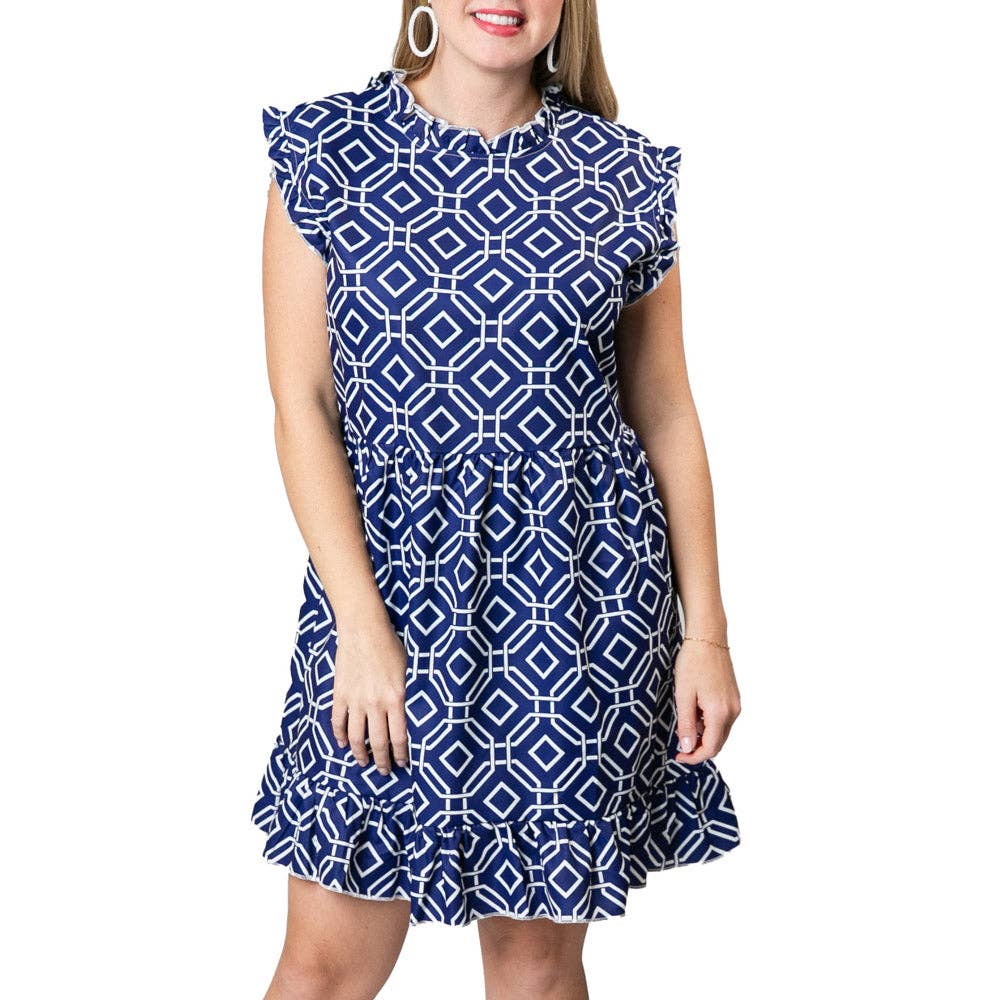 Printed Anna Dress- Green and Blue Palm Trees / Large