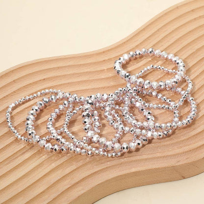 9PCS - Faceted Beaded Stretch Multi Layered Bracelets: Gray