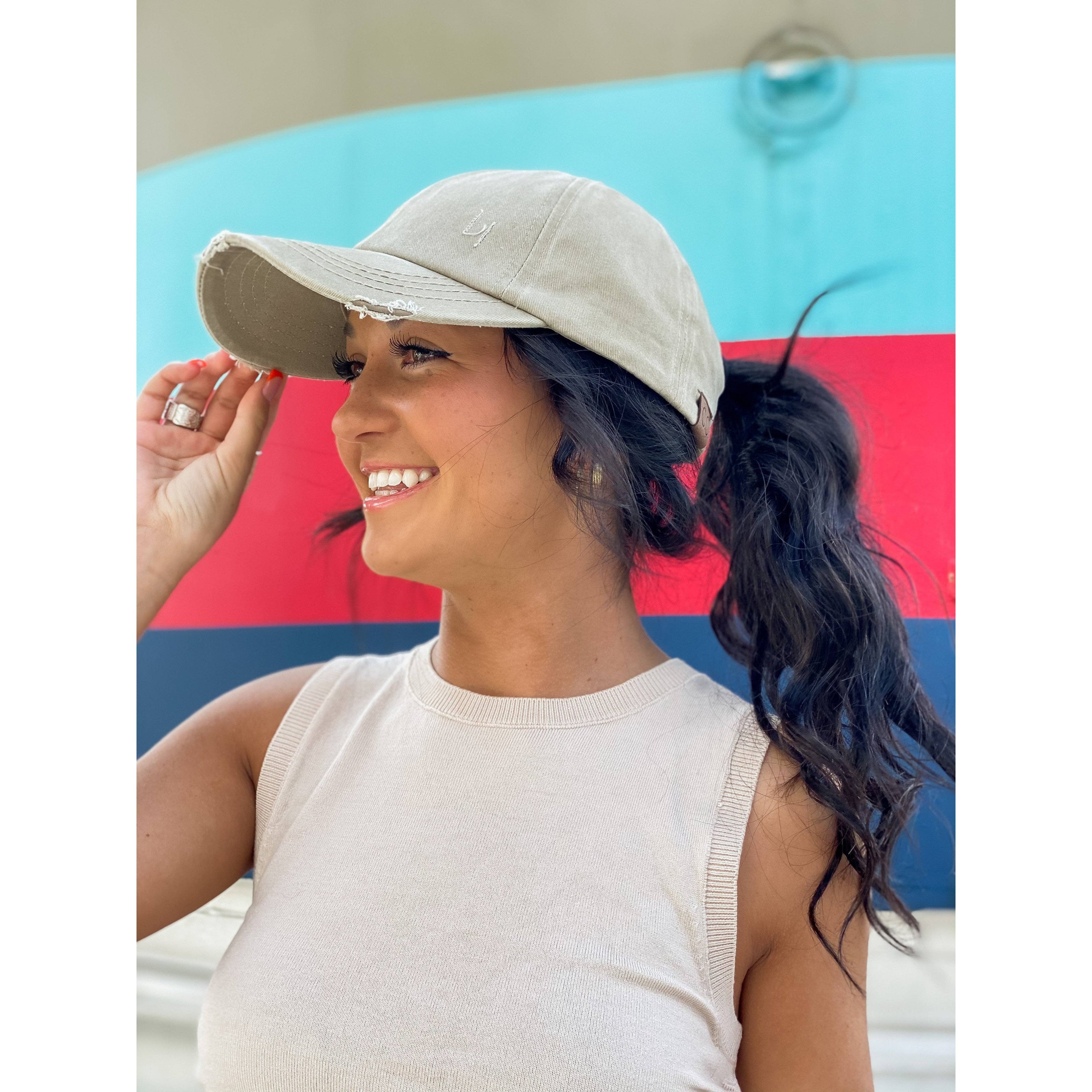 Washed Denim Criss-Cross High Ponytail CC Ball Cap BT799C: Grey Camo