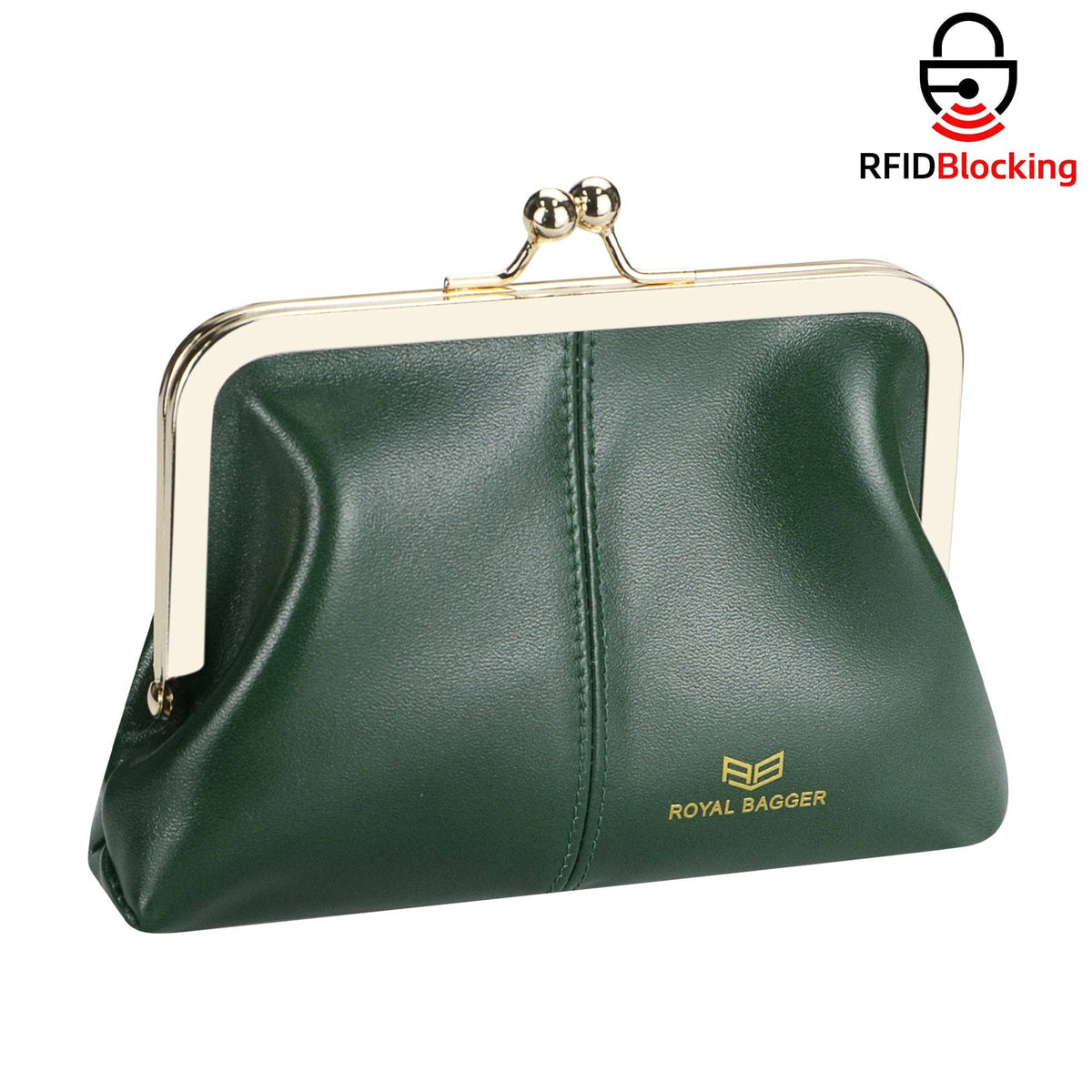 4120 Leather RFID Kiss-Lock Wallet: Black